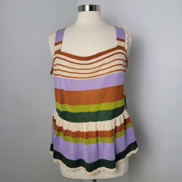 ELOQUII Elements Plus Size Boho Crochet Stripe Peplum Top Size 18/20 - Picture 3 of 13